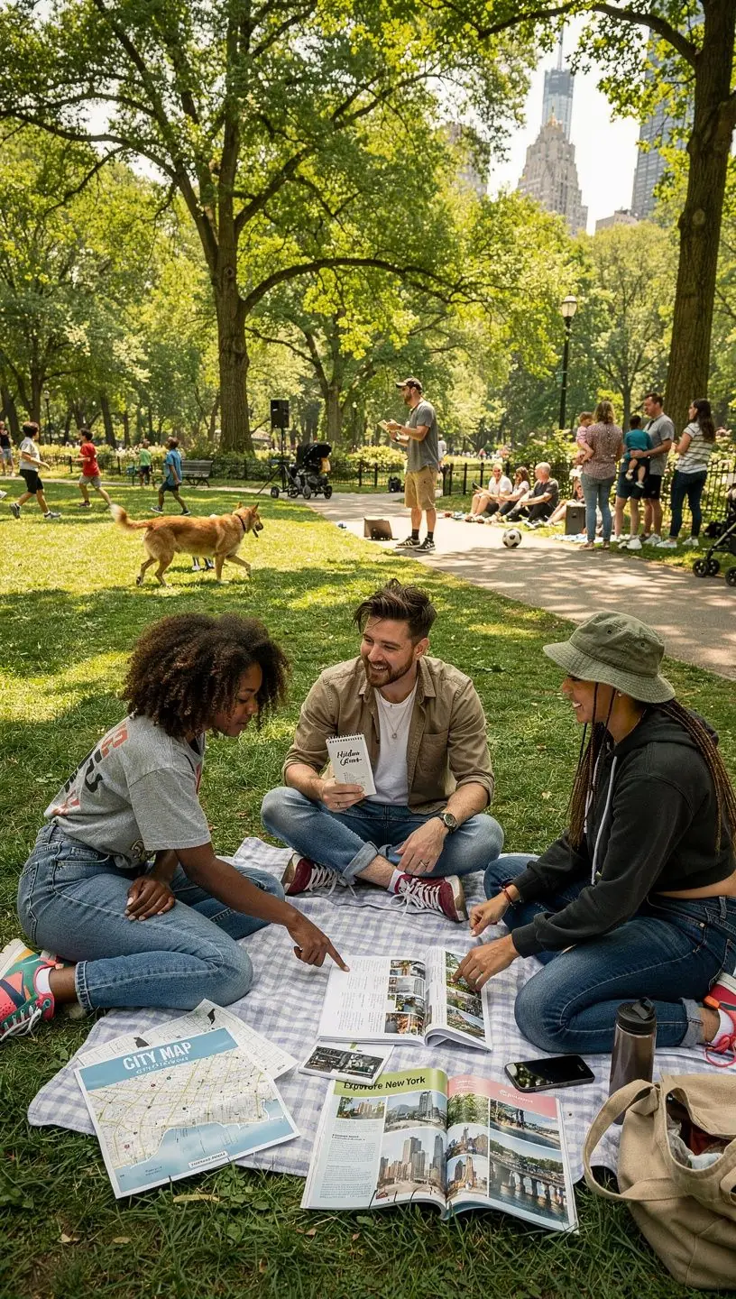 Rodzina spędzająca czas na pikniku w parku podczas podróży.